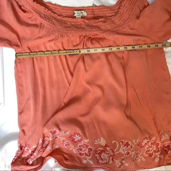 Unity World wear orange boho loose fitting 3/4 sleeve blouse tie cold shoulder M - Picture 5 of 7